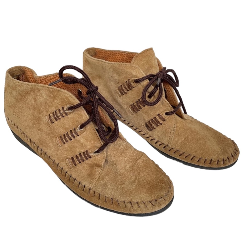 Suede Moccasin Lace-Up Boots 6.5 Leather Craft Premiere Collection Taupe Vintage